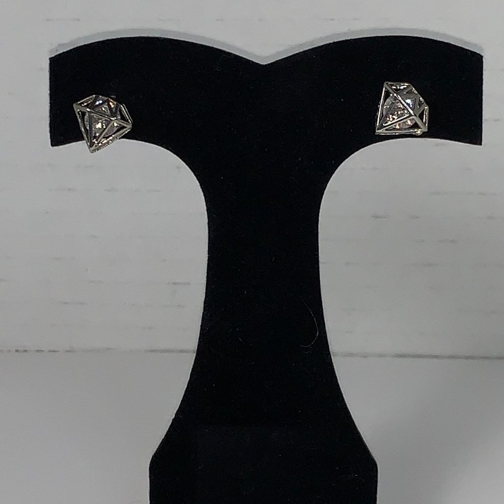 Silver Diamond Shaped Rhinestone Stud Earrings